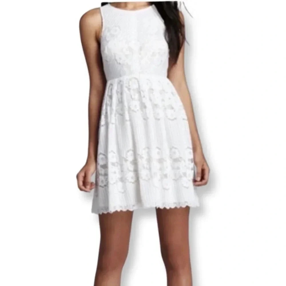Free People Boho Floral Crochet Lace Dress in Cream & Yellow Size 10